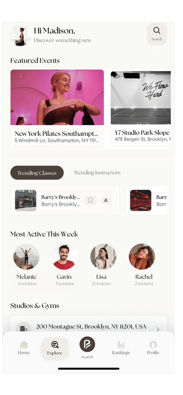 Exploring fitness classes in the Ponder app