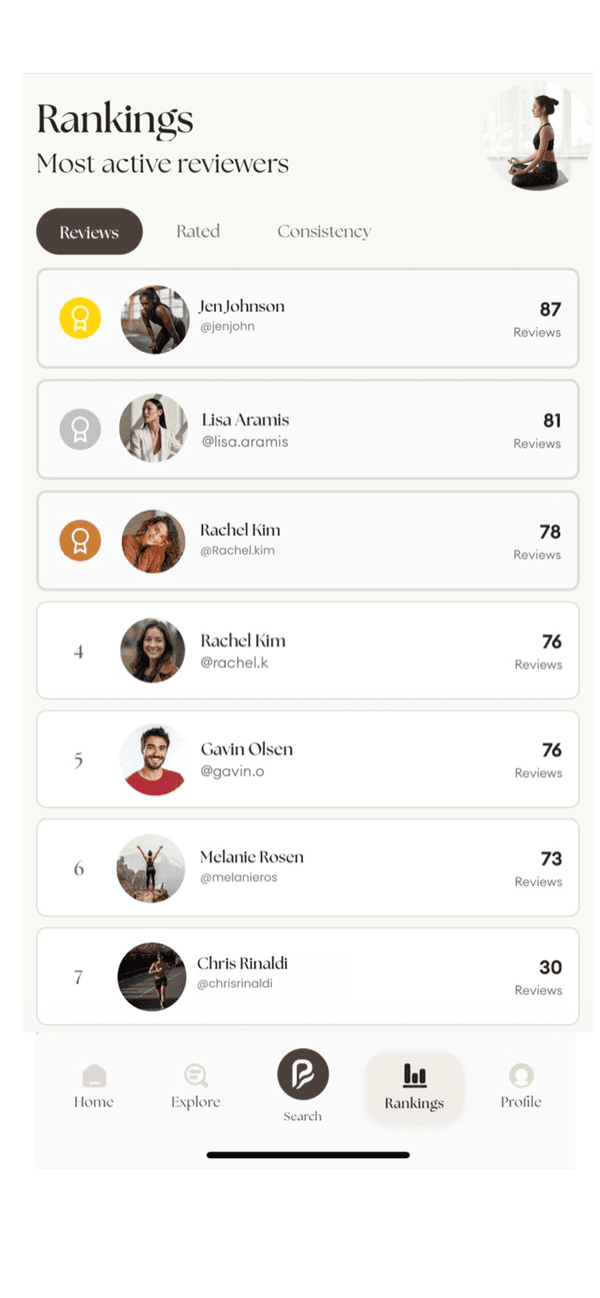 Personalized class rankings in the Ponder app
